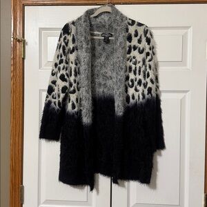 Olivers Black & Cream Fuzzy Animal-Print Open Cardigan